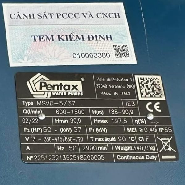 TSKT Máy Bơm trục đứng 10Hp Pentax MSVD-5/37