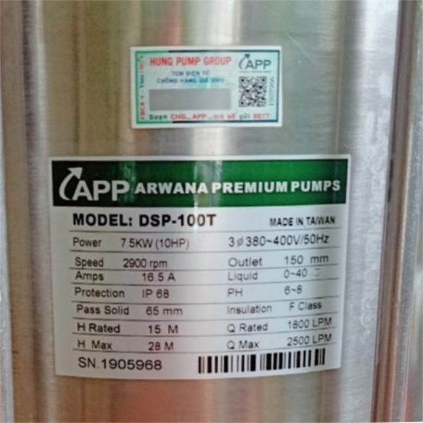 TSKT Máy bơm 10Hp 380v APP DSP-100T