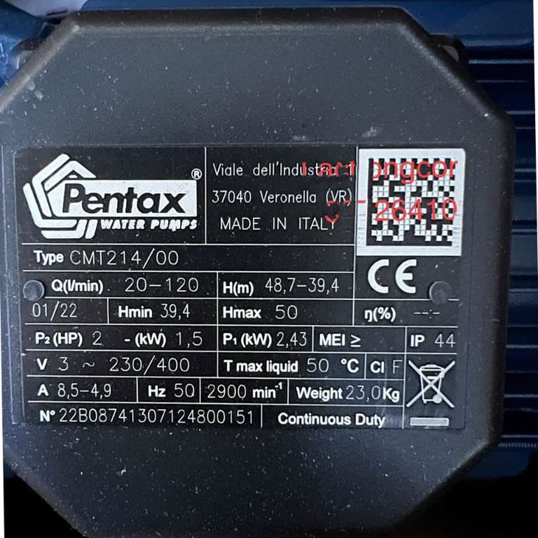 TSKT motor nước 2Hp 380v Pentax CMT214-00