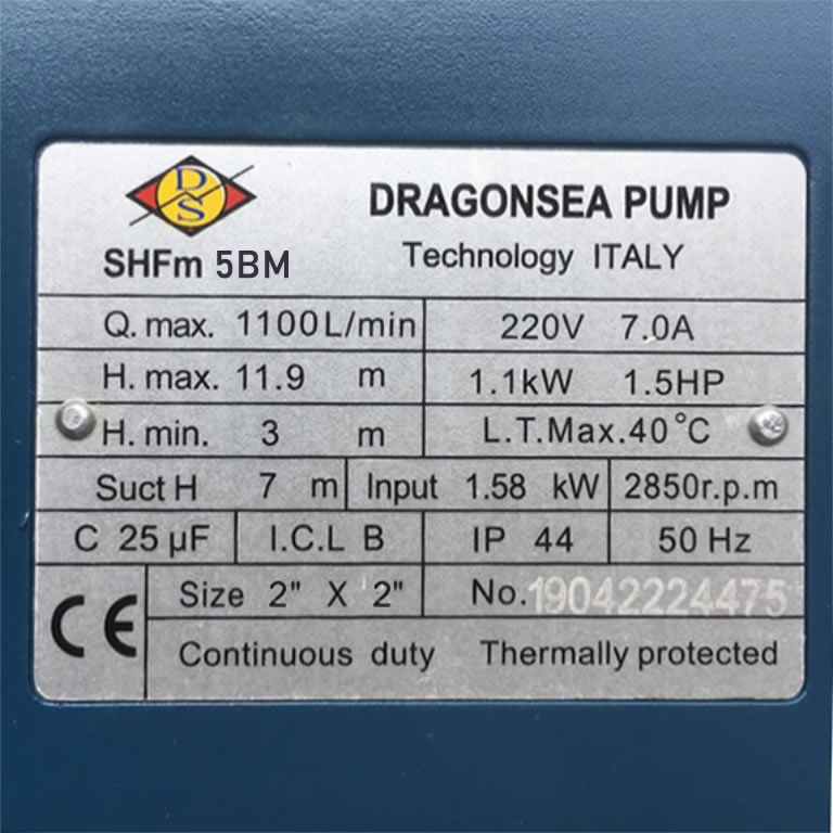 TSKT máy bơm nước Dragonsea SHFm5BM