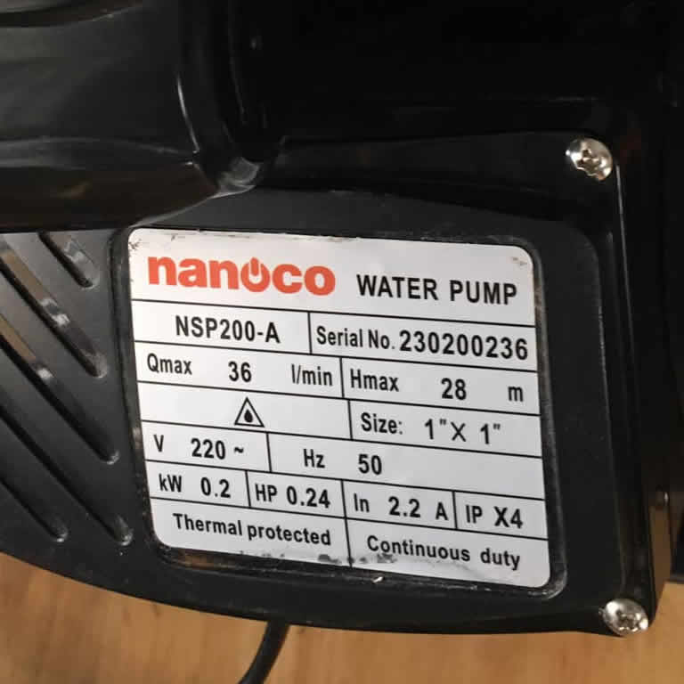 Thông số kỷ thuật Máy bơm nước NANOCO NSP200-A 200w