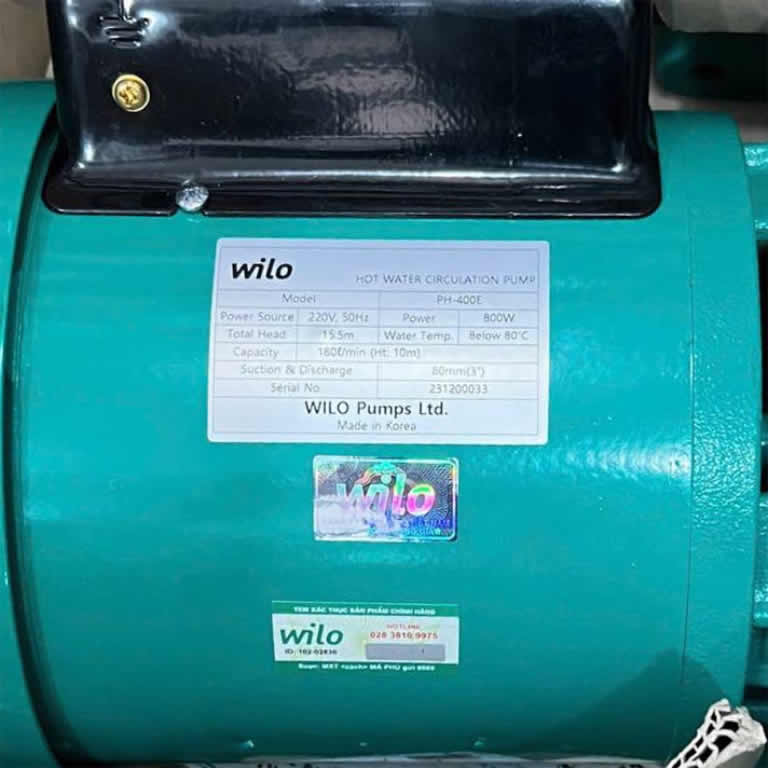 TSKT máy bơm tuần hoàn nước nóng 800w Wilo PH-400E