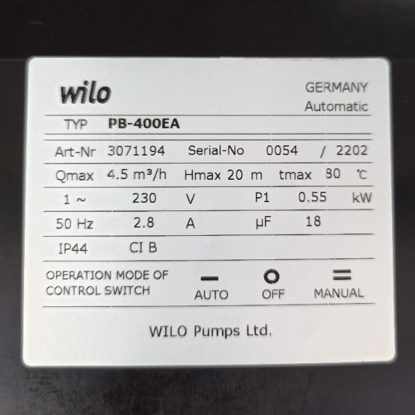 TSKT Máy bơm nước nóng 550w Wilo PB400EA