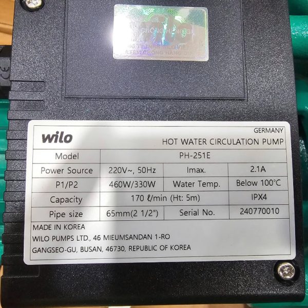 TSKT Máy bơm thuần hoàn nước nóng 330w WiLo PH-251E