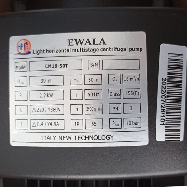 TSKT máy bơm đa tầng cánh Ewara 3Hp 380v