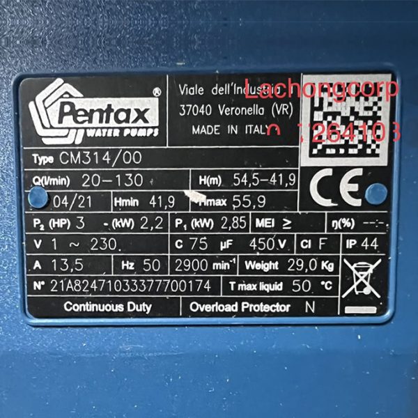 TSKT Máy Bơm 3HP 1 pha Pentax CM-314/00