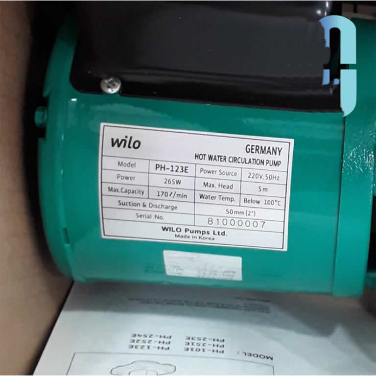 TSKT Máy bơm tuần hoàn nước nóng 260w Wilo PH-123E