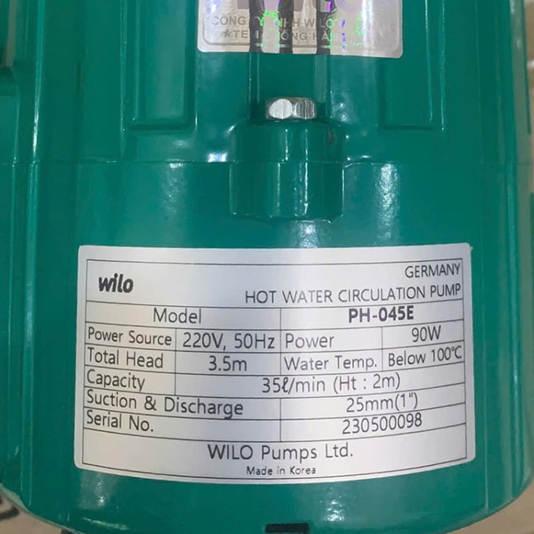 TSKT Máy bơm tuần hoàn nước nóng 90w WiLo PH-045E