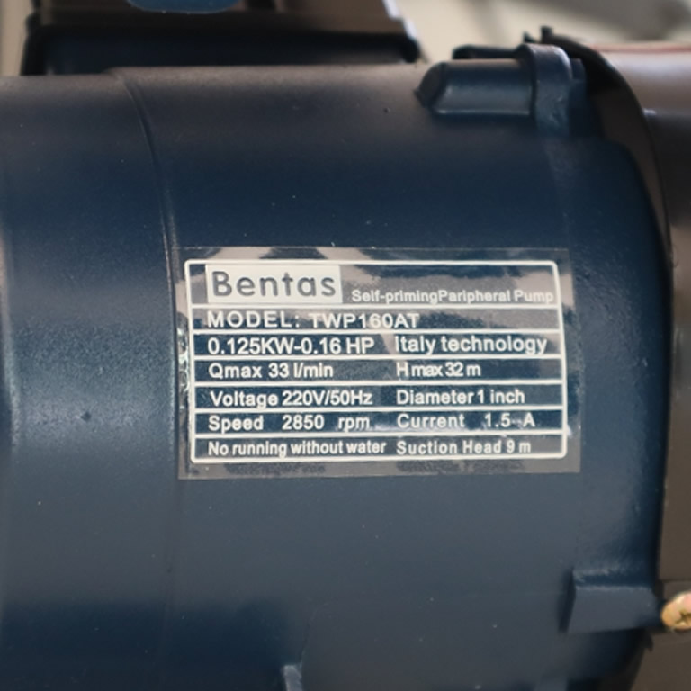 Thông số kỷ thuật Máy Bơm nước tự động 125w Bentas TWP160AT