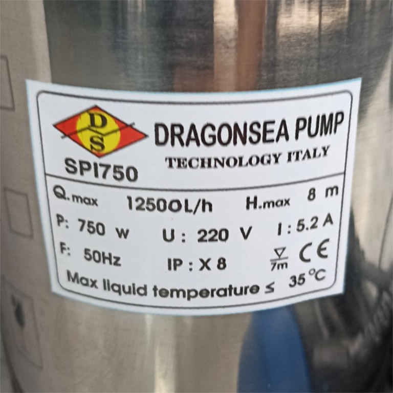 Thông số kỷ thuật Máy Bơm Nước thải Dragonsea 1Hp có phao