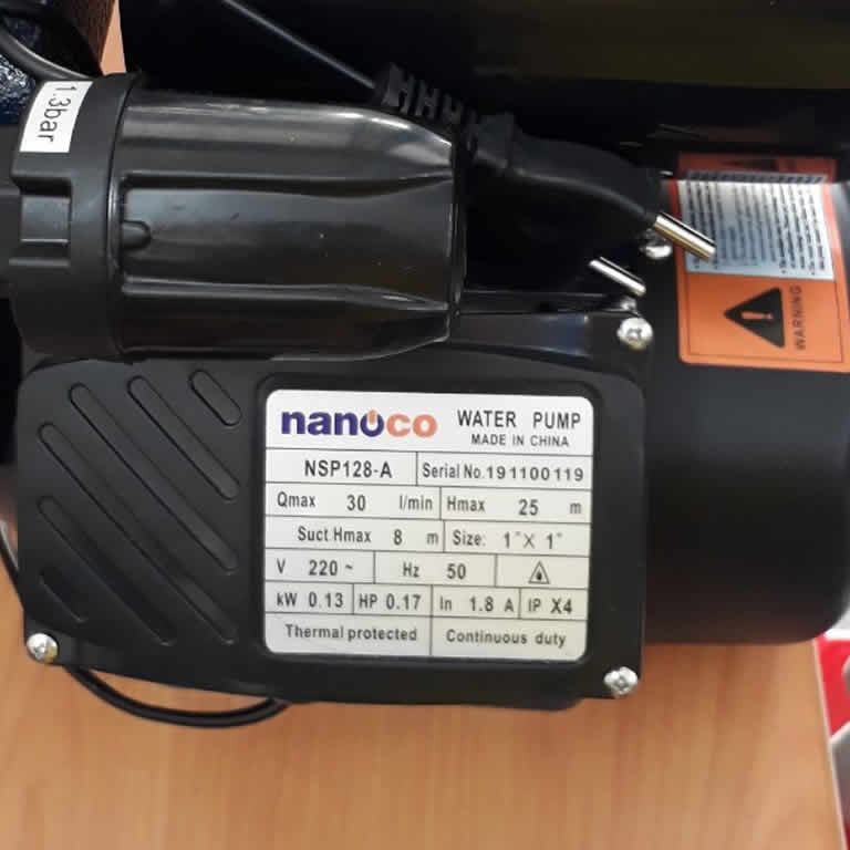 Thông số kỷ thuật Máy bơm nước NANOCO NSP128-A 128w