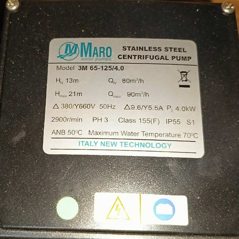 Thông số kỷ thuật Máy bơm Maro 3M 65-125/4.0 (5.5Hp 380v)