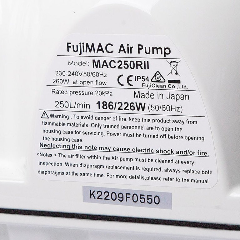 Thông số kỷ thuật Máy Thổi oxy FujiMAC MAC250RII