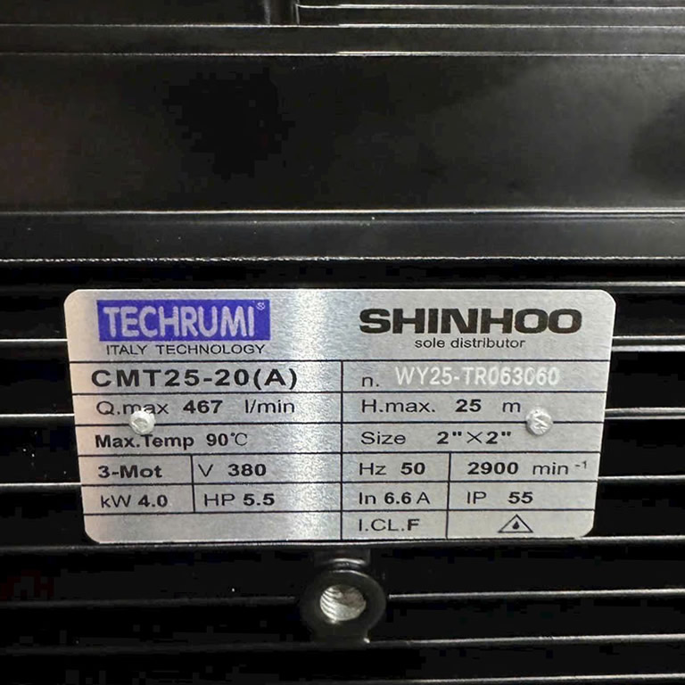 Thông số kỷ thuật Máy bơm nước TECHRUMI CMT25-20(A)