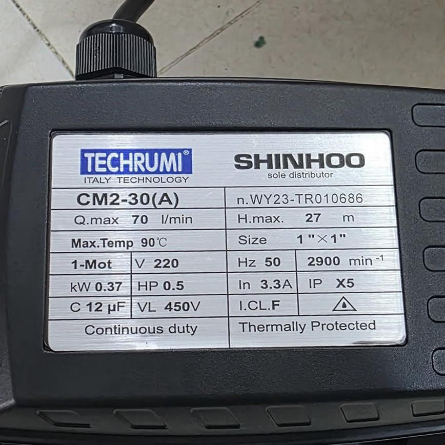 Thông số kỷ thuật Máy bơm nước TECHRUMI CM2-30(A)