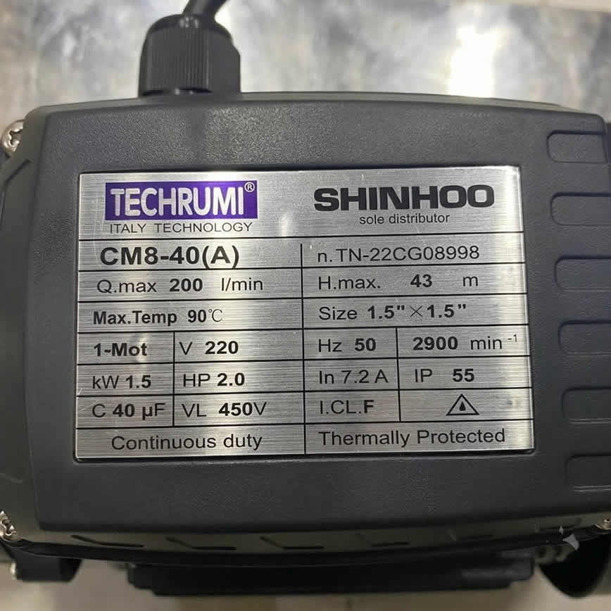 Thông số kỷ thuật Máy bơm nước TECHRUMI CM8-40(A)