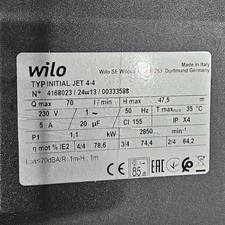 Thông số kỷ thuật Máy Bơm nước Wilo Initial Jet 4-4