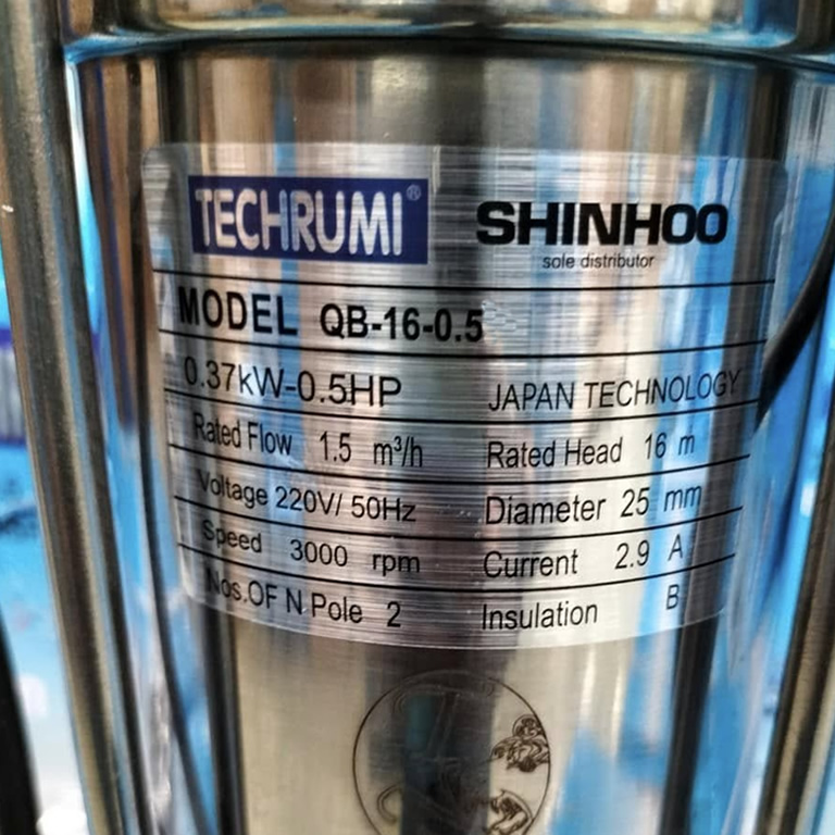 Thông số kỷ thuật Máy bơm nước thải TECHRUMI QB-16-0.5