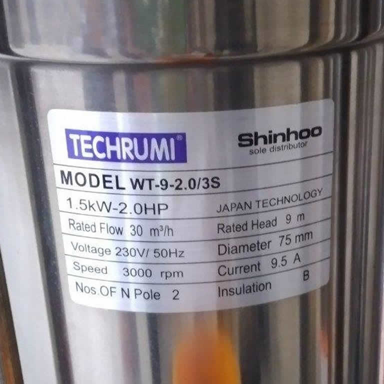 Thông số kỷ thuật Máy bơm TECHRUMI WT-9-2.0/3S