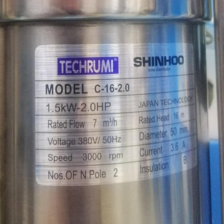 Thông số kỷ thuật Máy bơm nước thải TECHRUMI C-16-2.0