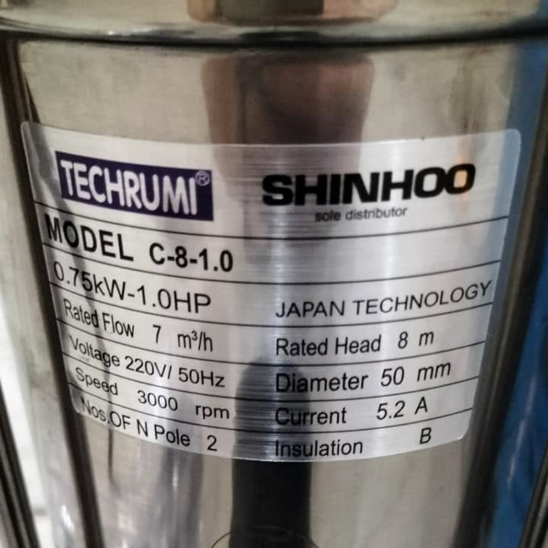 Thông số kỷ thuật Máy bơm nước thải TECHRUMI C-8-1.0