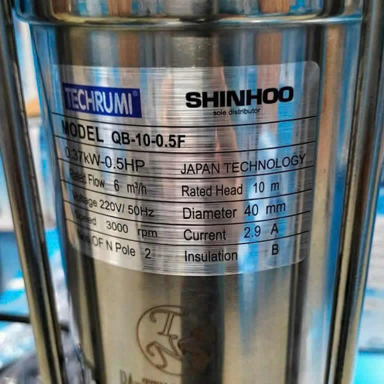 Thông số kỷ thuật Máy bơm nước thải TECHRUMI QB-10-0.5F