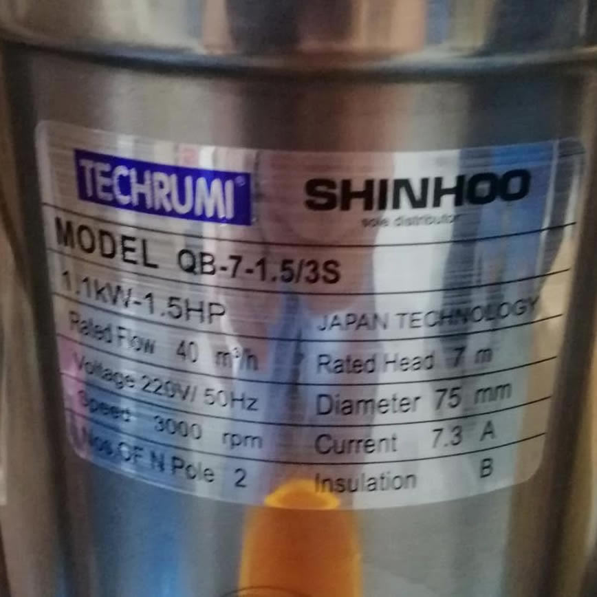 Thông số kỷ thuật Máy bơm nước TECHRUMI QB-7-1.5/3F