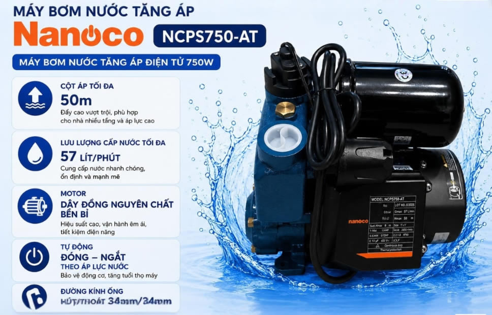 Máy bơm tăng áp điện tử 1HP NANOCO